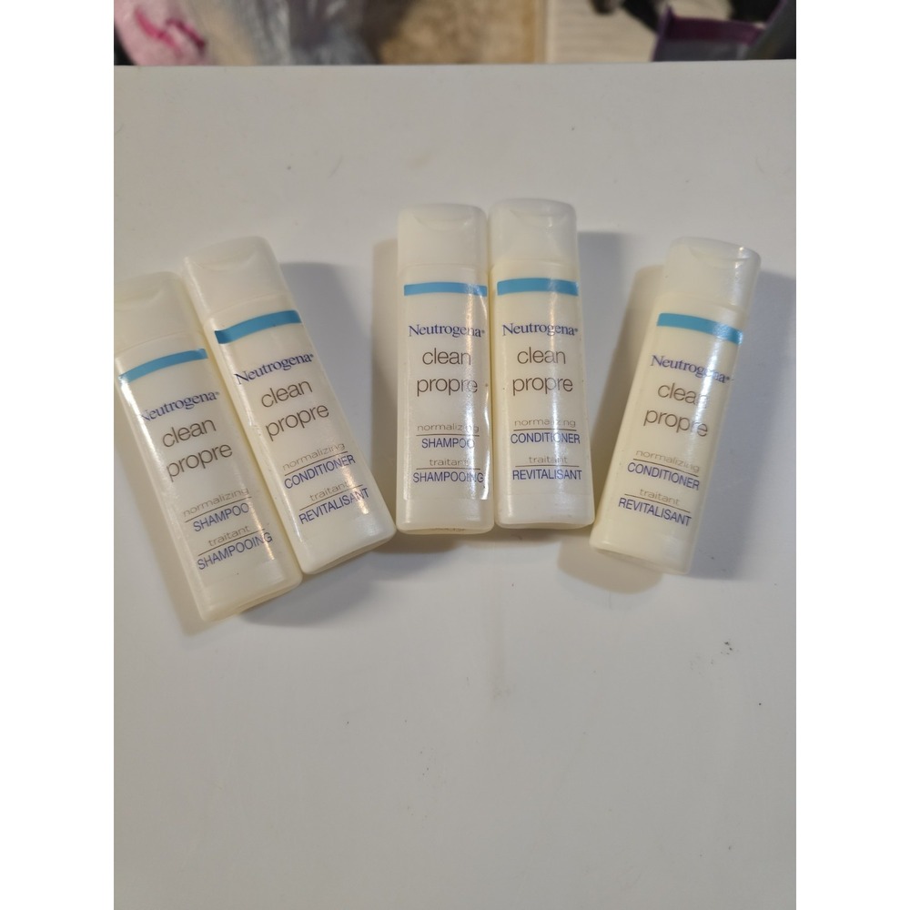 Neutrogena Clean Travel Normalizing Shampoo Conditioner Lot Of 5 New .8 Fl Oz Ea